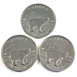 2011 Canada 1oz Wildlife Series Grizzly Bear .9999 Fine Silver Coins (May be lightly toned). 3pcs (T