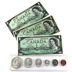 1867-1967 Canada Centennial  Silver 6-coin Set with double date 1867-1967 $1 Bank Note by the Bank o