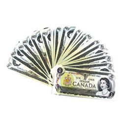 Estate lot of 1973 Bank of Canada $1 Notes in EF to UNC Condition. 38pcs