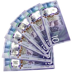 lot of 6x Consecutive 1867-2017 Bank of Canada $10 CDA Prefix. 6pcs