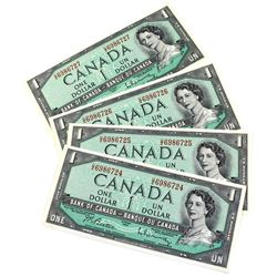 4x 1954 Consecutive 1954 One Dollar Banknotes UZ Prefix. 4pcs