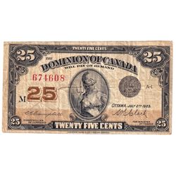 1923 25-cent  DC-24d Shinplaster Campbell Dominion of Canada note,  F-VF