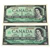 Image 1 : Pair of consecutive 1967 One dollar banknotes JP Prefix. 2pcs