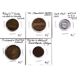 Estate lot of 5x  Trade tokens: Pritchard & Andrews Ottawa, Foster & Metcalf Grand rapids Michigan, 