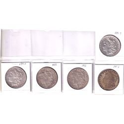 Estate lot of 5x USA Morgan Silver Dollars: 1883,1891-O,1892,1897-O & 1921S. Collectible grade, wort