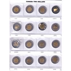 Canada Two Dollars 1996-2019. you will receive 62 coins dated between 1996 and 2019 including commem