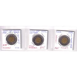 Estate Lot of Major Toonie 'Errors' Dated 1997, 1999 & 2002. Featured errors include core off centre