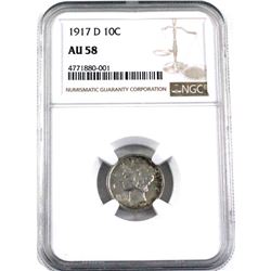 1917-D USA 10-cent NGC Certified AU-58