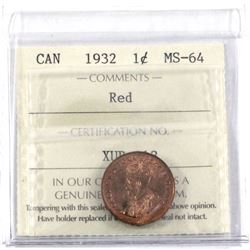 1932 Canada 1-cent ICCS Certified MS-64
