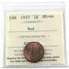 Image 1 : 1933 Canada 1-cent ICCS Certified MS-64