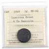 Image 1 : 1949 Lustrous Brown 1-cent A to Denticle ICCS Certified MS-62