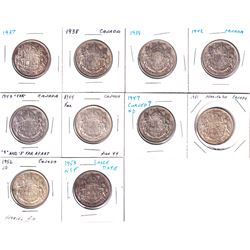 Estate lot of 1937-1953 Canada 50-cents. Dates include:1937,1938,1939,1942,1943 FAR,1944,1947 Curved