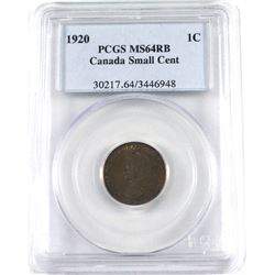 1920 Small Canada 1-cent PCGS Certified MS-64 Red/Brown