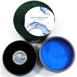 2015 Niue $2 Ocean Predators - Great Barracuda Coloured 1oz Fine Silver Coin in Deluxe Water Case (P