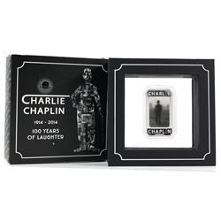 2014 Tuvalu $1 Charlie Chaplin 100 Years of Laughter 1oz Fine Silver Bar with COA #0177/5000 (Outer 