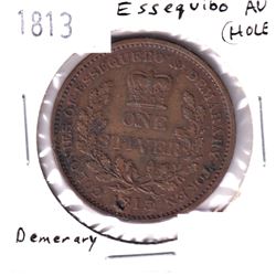 1813 Essequebo & Demerary 1 Stiver Token Almost Uncirculated (Hole).