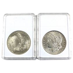 1902-O & 1921-D USA Morgan Silver Dollars in Hard Plastic Holders. 2pcs