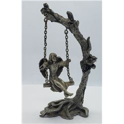 PEWTER FIGURINE GIRL ANGEL on SWING