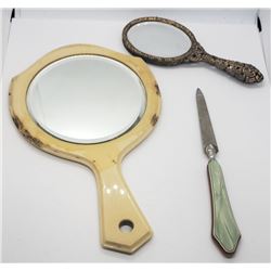 2-VINTAGE HAND MIRRORS & finger nail file