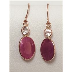 14K ROSE GOLD BURMESE RUBY (2.6CT) WHITE SAPPHIRE (0.25CT) EARRINGS