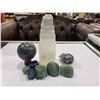 Image 1 : SELENITE TOWER, JASPER BALL, AVENTURINE, SILICON 99.999% PURE 268.60CT, & LAPIS LAZULI 238.55CT