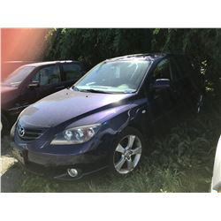 2005 MAZDA 3, HATCHBACK, BLUE, GAS, MANUAL, VIN#JM1BK143851231534, 182,380KMS,