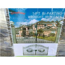 NEW GREATBEAR 14' BI-PARTING WROUGHT IRON GATE WITH DEER ARTWORK IN CENTER