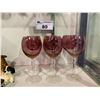Image 1 : LOT OF 6 CRANBERRY GLASS WINE GLASSES