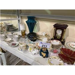 SHELF LOT OF MISC. CHINAWARE AND COLLECTABLES