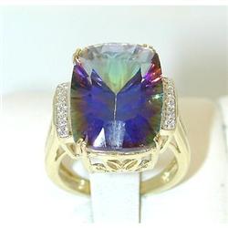 1001 14K Gold Ring w/ Mystic Topaz/ Diamonds