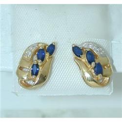 1038 14K Gold Post Earrings w/ Sapphire/ Diamond