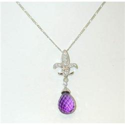 1046 18KW Gold Necklace w/Amethyst/Diamonds Pendant