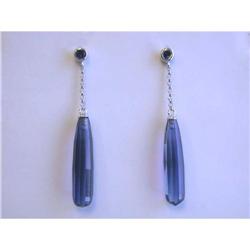 1059 14k White Gold Dangling Earrings with Blue Quartz