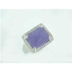 1069 14KW Gold Ring w/Lavender Jade/Diamond Accents