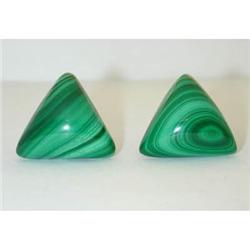 1080 Antique 14K Gold Clip-on Earrings w/ Malachite