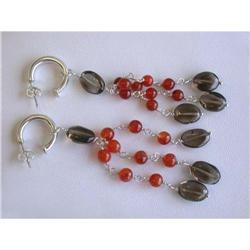 1089 Dangling Silver, Carnelian and Topaz Earrings