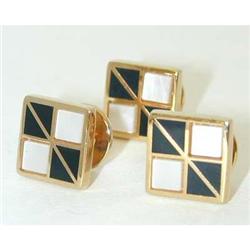 1090 18K Gold/ Onyx/ Shell Cufflinks