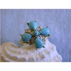 1109 14k Yellow Gold Ring with Diamonds and Turquoise