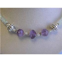 1173 Silver Necklace with Aquamarine and Amethyst
