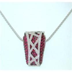 1188 SALAVETTI 18KW Gold Necklace w/Ruby/Dia Pendant