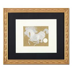 Guillaume Azoulay, "Sketch" Framed Original Pen and Ink Drawing with Hand Laid Gold Leaf, Hand Signe