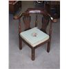 Image 1 : Vintage Wooden Corner Chair with Brass Arm Inserts 29" W by 32" T