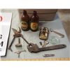 Image 3 : No Smoking Sign, Vintage Hand Tools, Plastic Tote and Vintage Bottles