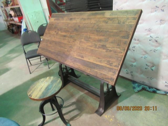 Wood & Cast Drafting Table & Stool Table 30