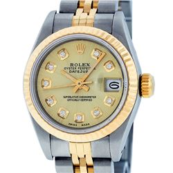 Rolex Ladies 2 Tone Yellow Gold Champagne Diamond 26MM Datejust Wristwatch