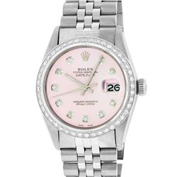 Rolex Mens Stainless Steel Pink Diamond 36MM Datejust Wristwatch