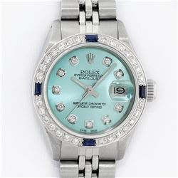 Rolex Ladies Stainless Steel Ice Blue Diamond & Sapphire Datejust Wristwatch