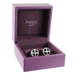 Pair 18K ASPREY Gold Onyx & Diamond Cufflinks