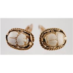 Pair 14K Yellow Gold Egyptian Scarab Cufflinks