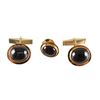 Image 1 : Pair 14K Gold & Almandite Cufflinks with Tie Tack